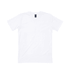 A white t-shirt featuring short sleeves and a simple crew neck, with a small brand logo on the tag.
