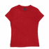 A red women's T-shirt with a fitted design and a small brand logo on the label.