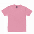 A pink youth core tee featuring a round neck and short sleeves, complete with a brand logo on the label.