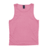 A pink singlet featuring a neckline and a label at the top. The fabric appears smooth and lightweight.