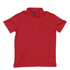 A red polo shirt featuring a classic collar and button placket, with a logo on the chest.