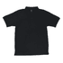 A black polo shirt featuring a collar and three buttons, with a small logo on the front.