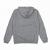 A grey hoodie with a drawstring hood, featuring long sleeves and a ribbed hem. The back view is shown.