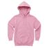 A pink hooded sweatshirt featuring a front pocket and drawstrings, with a small logo on the front.
