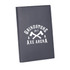 A navy leather journal featuring a logo with crossed axes and the text "Grindstone Axe Arena".