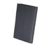 A black leather refillable journal with a smooth finish and a branding logo at the bottom.