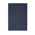 A navy blue leather refillable journal with a smooth finish and a logo on the cover.