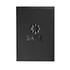 A black leather cover journal featuring a logo on the front, designed for use as a refillable notebook.