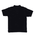 A black polo shirt with a classic collar and short sleeves. The shirt features a logo on the front.