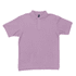 A lavender polo shirt featuring a collar and button placket, with a logo on the chest.