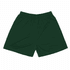 A pair of dark green shorts with an elastic waistband, featuring a smooth fabric texture.