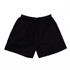 Black shorts with an elastic waistband, featuring a simple design and a logo on one side.