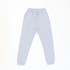 Light grey track pants with an elastic waistband and cuffs, featuring pockets and a logo.