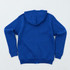 A blue hooded sweatshirt with a spacious hood and long sleeves, featuring a logo on the back.