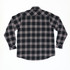 A flannel long sleeve shirt in black and grey check pattern, featuring a classic back design and a collar.