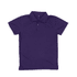 A purple youth polo shirt with a collar and button placket, featuring a logo.