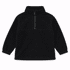 A black polar fleece 1/4 zip pullover with a high collar and elasticated cuffs, featuring a logo.