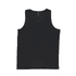 A black youth singlet with a fitted design, featuring a logo on the fabric.