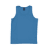 A bright blue youth singlet with a round neckline and a logo tag on the inside.