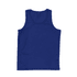 A blue youth singlet featuring a round neckline and a logo. Made from lightweight fabric for comfort.
