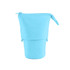A light blue canvas expandable pencil case with a zip closure and a simple design. Features a logo.