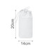 A foldable drawstring pencil case in white, featuring a cinch closure and measuring 20cm by 14cm.