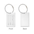 A square aluminium luggage tag with a metal loop, featuring a blank space for personal information. Silver in colour.