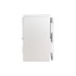A white aluminium pocket notebook with a silver pen attached, featuring a simple design and a branding logo.