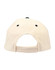A suede peak cap in cream with a blue adjustable strap and ventilation holes. Includes a logo on the back.