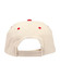 A suede peak cap in cream with red accents, featuring a logo on the back.