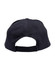 A black suede peak cap featuring a back opening and a label.