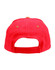 A red suede peak cap featuring a back adjustable strap and a logo.