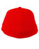 A red mesh fitted structured cap featuring a curved brim and a logo on the front.