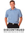 A light blue men's short sleeve shirt with a button-up design and a logo. The shirt has a relaxed fit.
