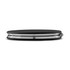 A sleek black compact mirror with a shiny chrome edge, featuring a simple and elegant design.