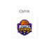 A purple and gold logo featuring a basketball, with the words "Royal Thunder" and a crown design.