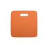 An orange stadium seat cushion with a handle for easy transport. It features a smooth surface and rounded corners.
