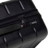A black hardcase trolley with a zip closure and a combination lock mechanism. It features a textured surface.