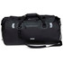 A black waterproof duffle bag with multiple handles, zippers, and a shoulder strap. It features a logo on the side.