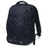 A dark navy backpack with multiple compartments and zippers, featuring padded shoulder straps and a logo.