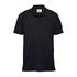 A navy polo shirt featuring a collar and short sleeves, with a logo on the chest.