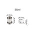 A compact stainless steel folding cup in silver, featuring dimensions of 55ml with a detachable keychain.