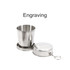A compact stainless steel folding cup in silver, with a base that doubles as a lid and includes a keychain attachment.