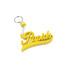 A yellow custom EVA floating keychain with a white cord and a keyring attachment.