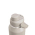 A drink bottle in a light beige colour with a twist top and a handle, featuring a logo on the side.