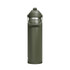 A drink bottle in olive green with a grey lid and a carry handle, featuring a logo.