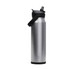 A drink bottle in a sleek, silver metallic finish, featuring a black flip straw lid and a carrying handle.