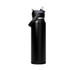 A drink bottle in matte black with a flip straw lid and attached handle, featuring a logo on the side.