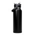 A drink bottle in matte black with a flip straw lid and a handle, featuring a brand logo.