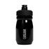 A drink bottle in black with a sports cap, featuring a logo on the front.